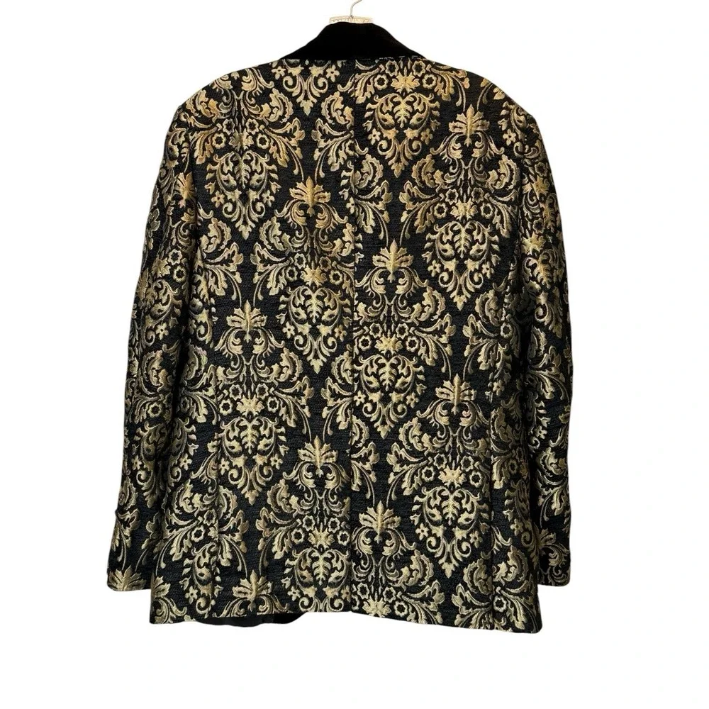 Kent‎ & Park Black and Gold Fleur De Lis Suit Jacket and Vest Mens 42R Italy